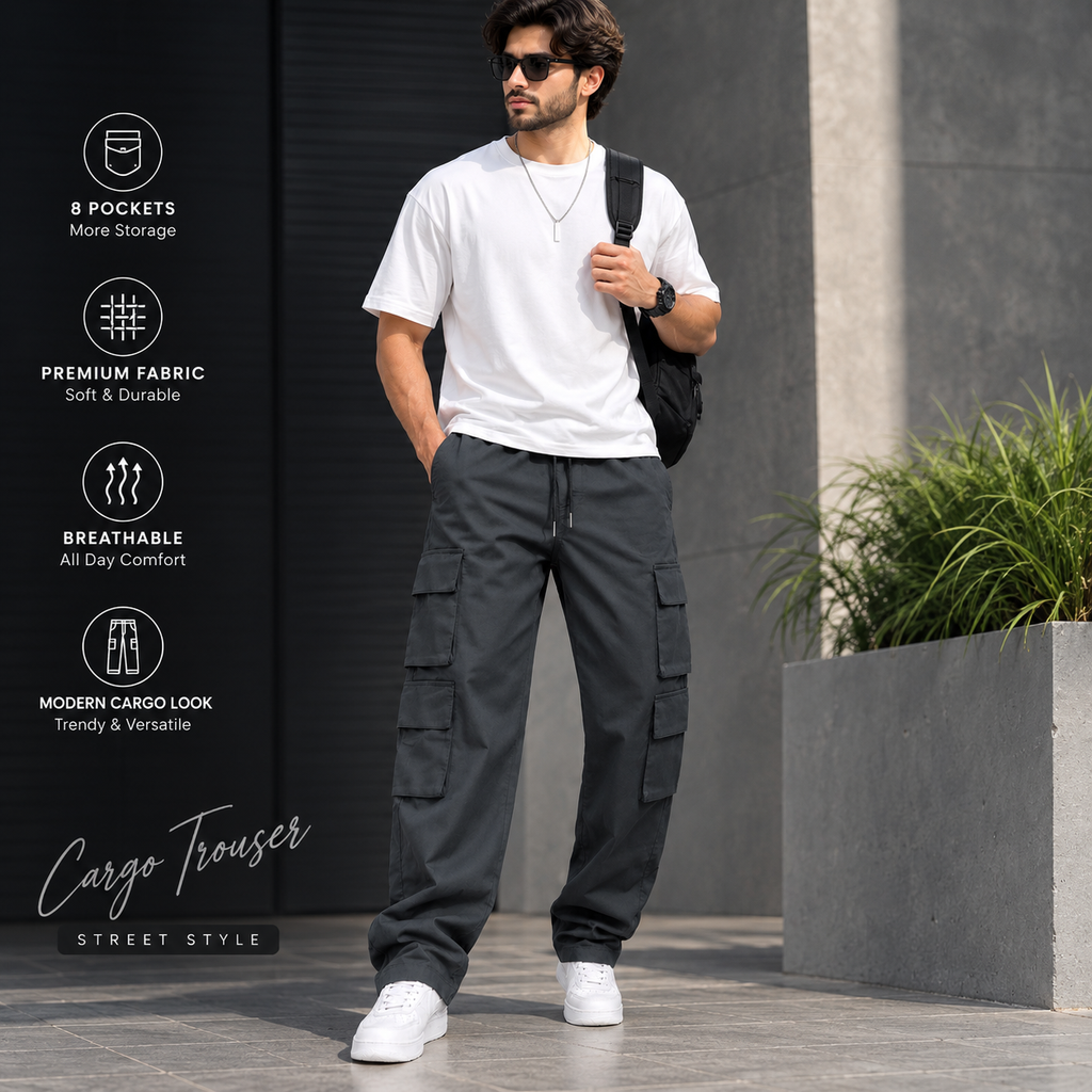 Elite 8 Pocket Baggy Cargo Trousers – Urban Utility Collection | Multiple Colors