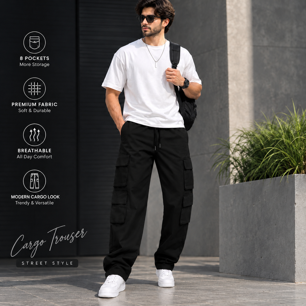 Elite 8 Pocket Baggy Cargo Trousers – Urban Utility Collection | Multiple Colors