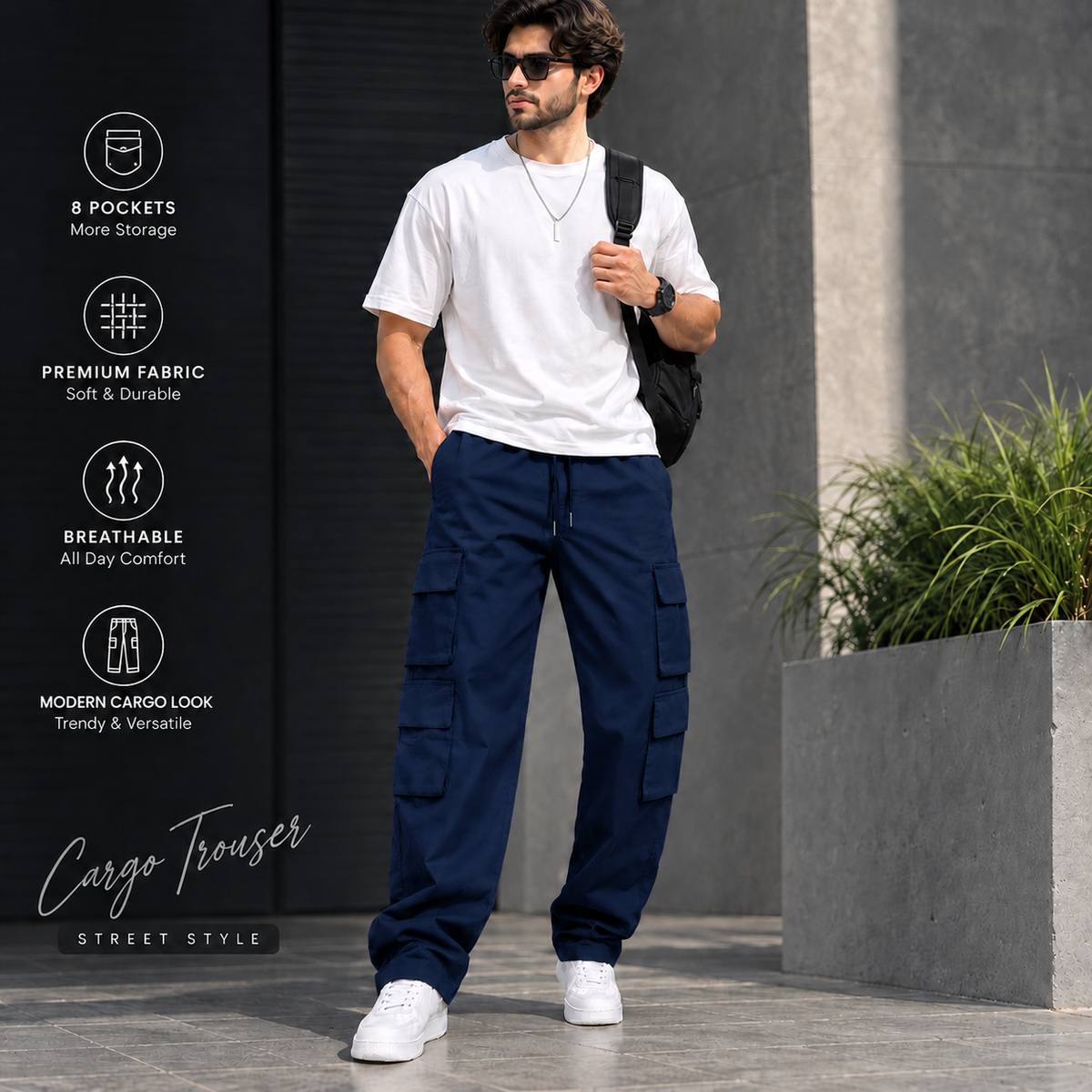 Elite 8 Pocket Baggy Cargo Trousers – Urban Utility Collection | Multiple Colors