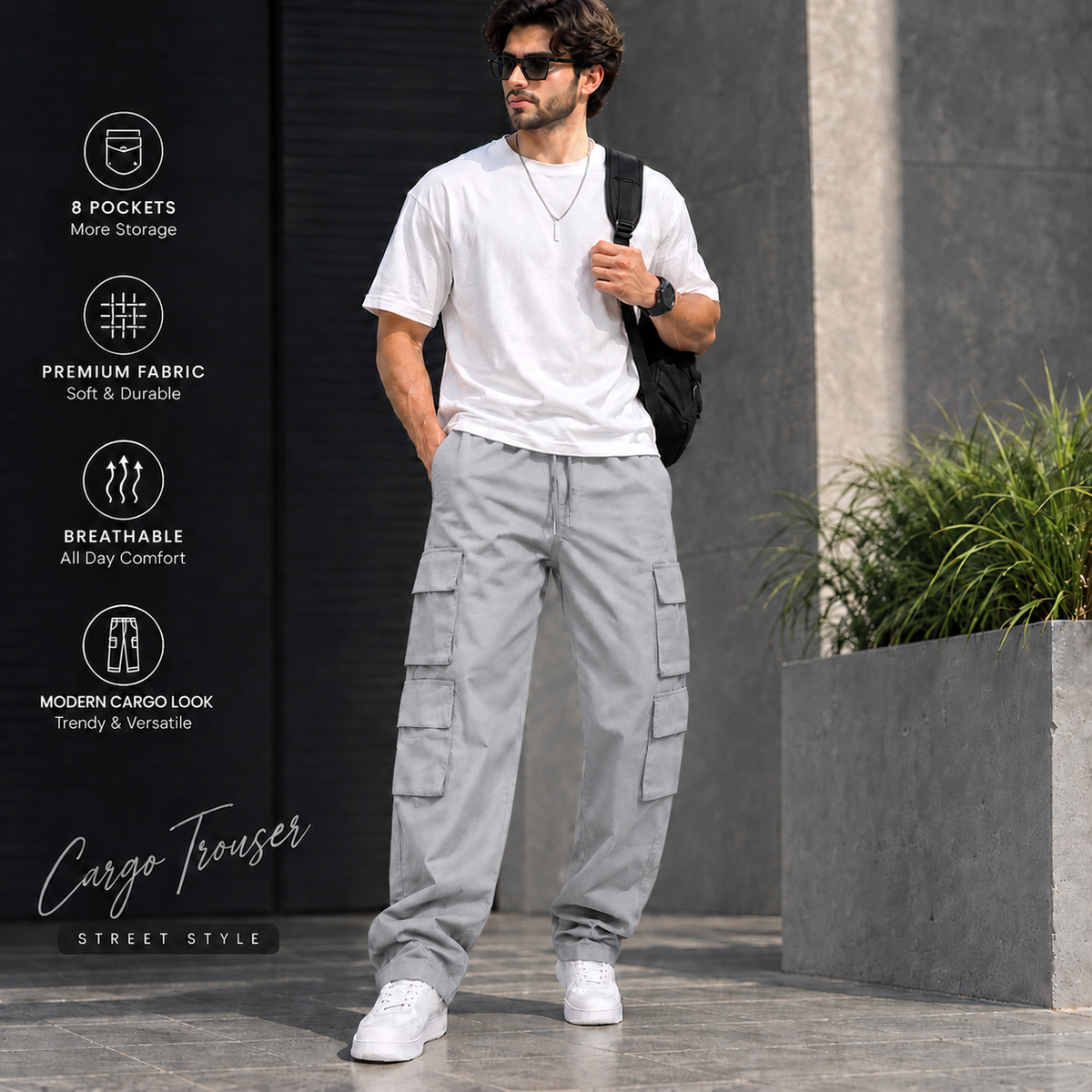 Elite 8 Pocket Baggy Cargo Trousers – Urban Utility Collection | Multiple Colors