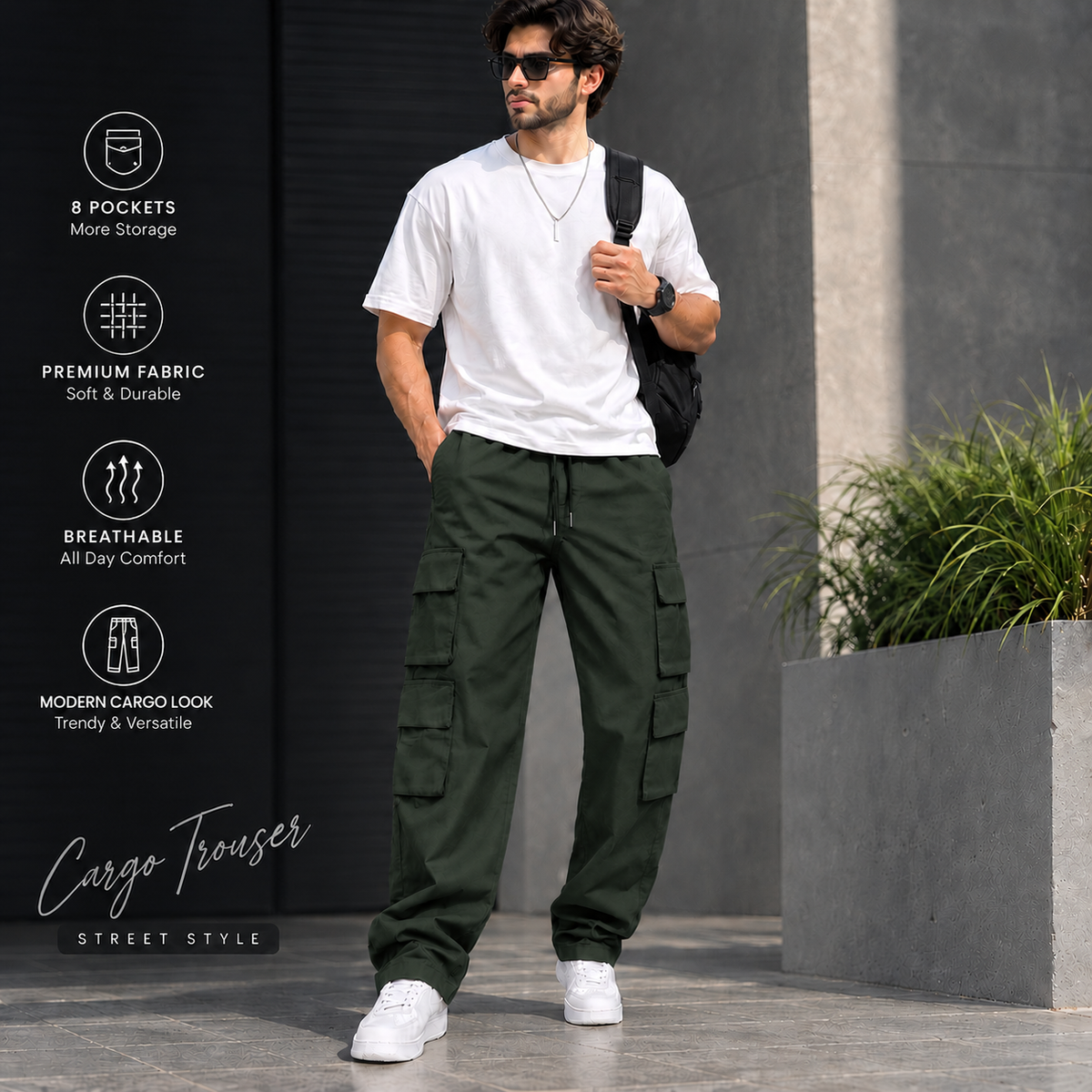 Elite 8 Pocket Baggy Cargo Trousers – Urban Utility Collection | Multiple Colors