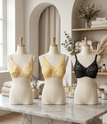 Pack of 3 Lace Cotton Net Bralettes – Wire-Free Soft Cup Bra Set for Women | Nude, Butter Yellow & Classic Black