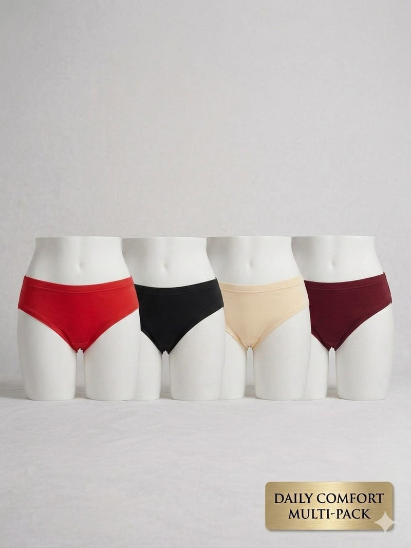 10-Pack Women's Bikini Underwear | Daily Comfort Panties | Soft Breathable Briefs – Black, Red, Nude & Burgundy