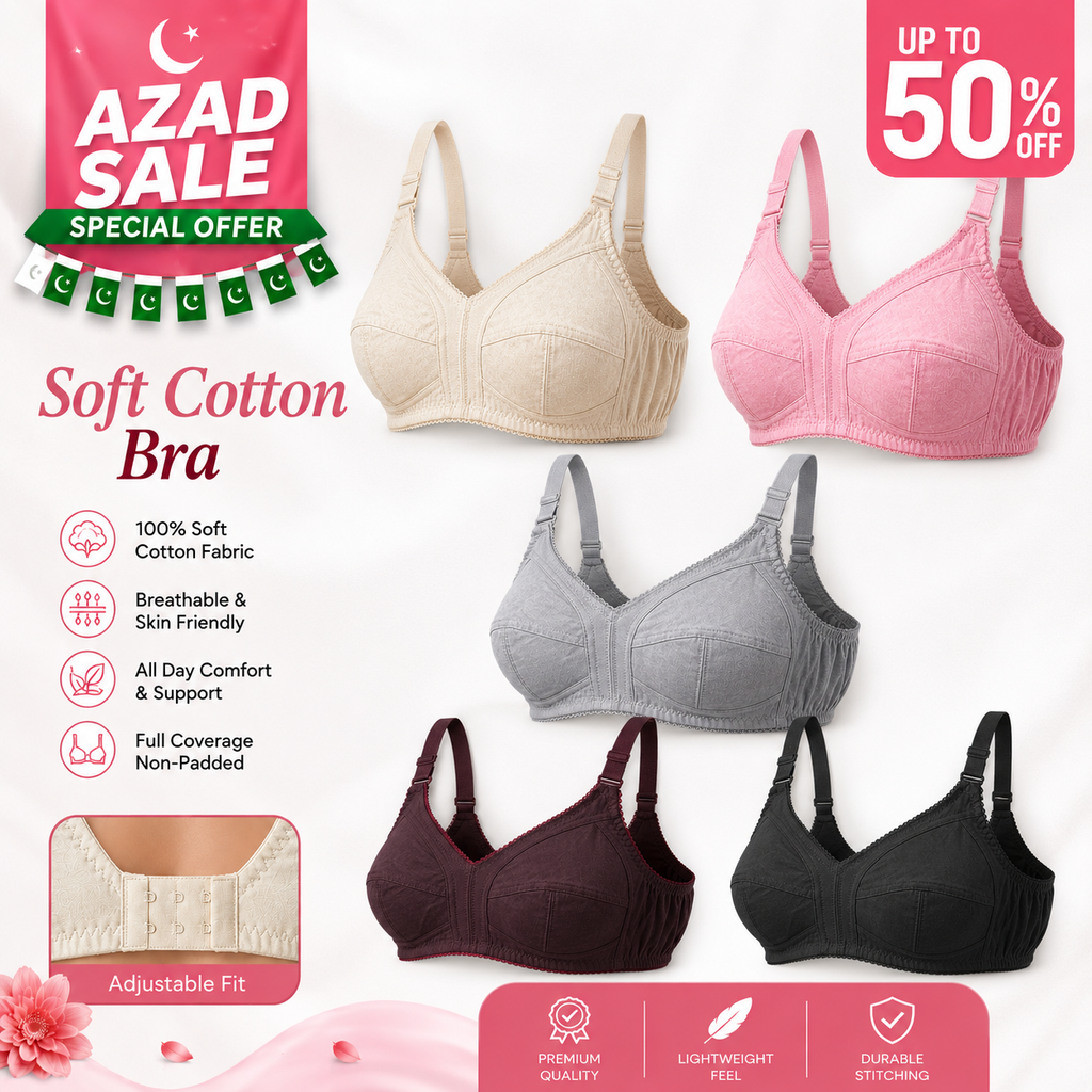 Plain Cotton Non-Padded Bra Elite Soft pack 5