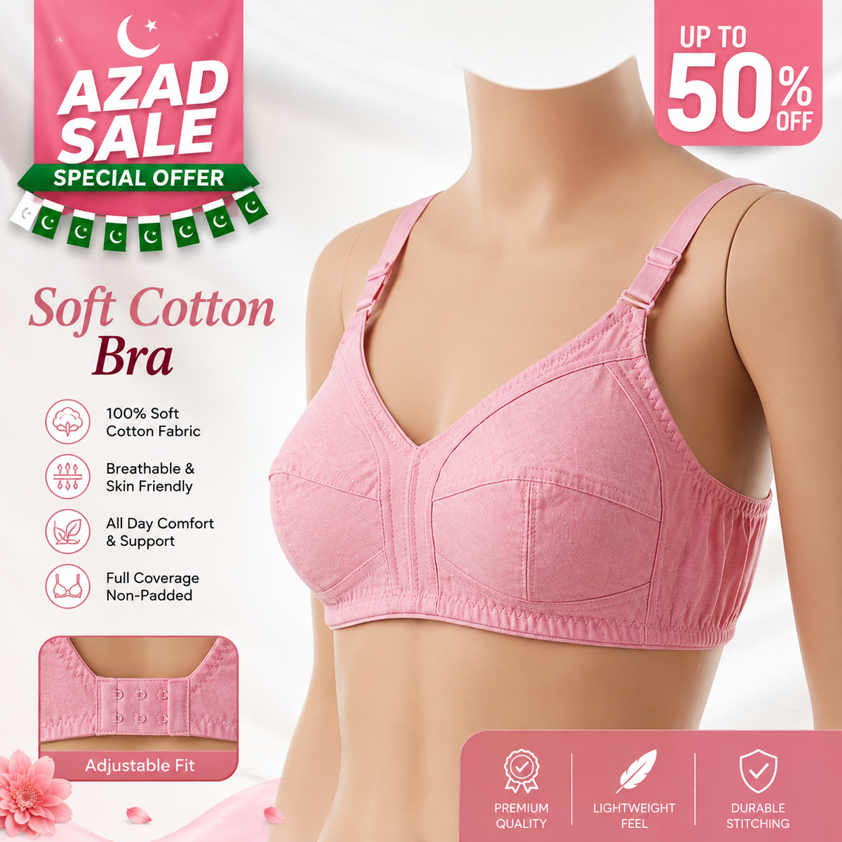 Plain Cotton Non-Padded Bra Elite Soft pack 5
