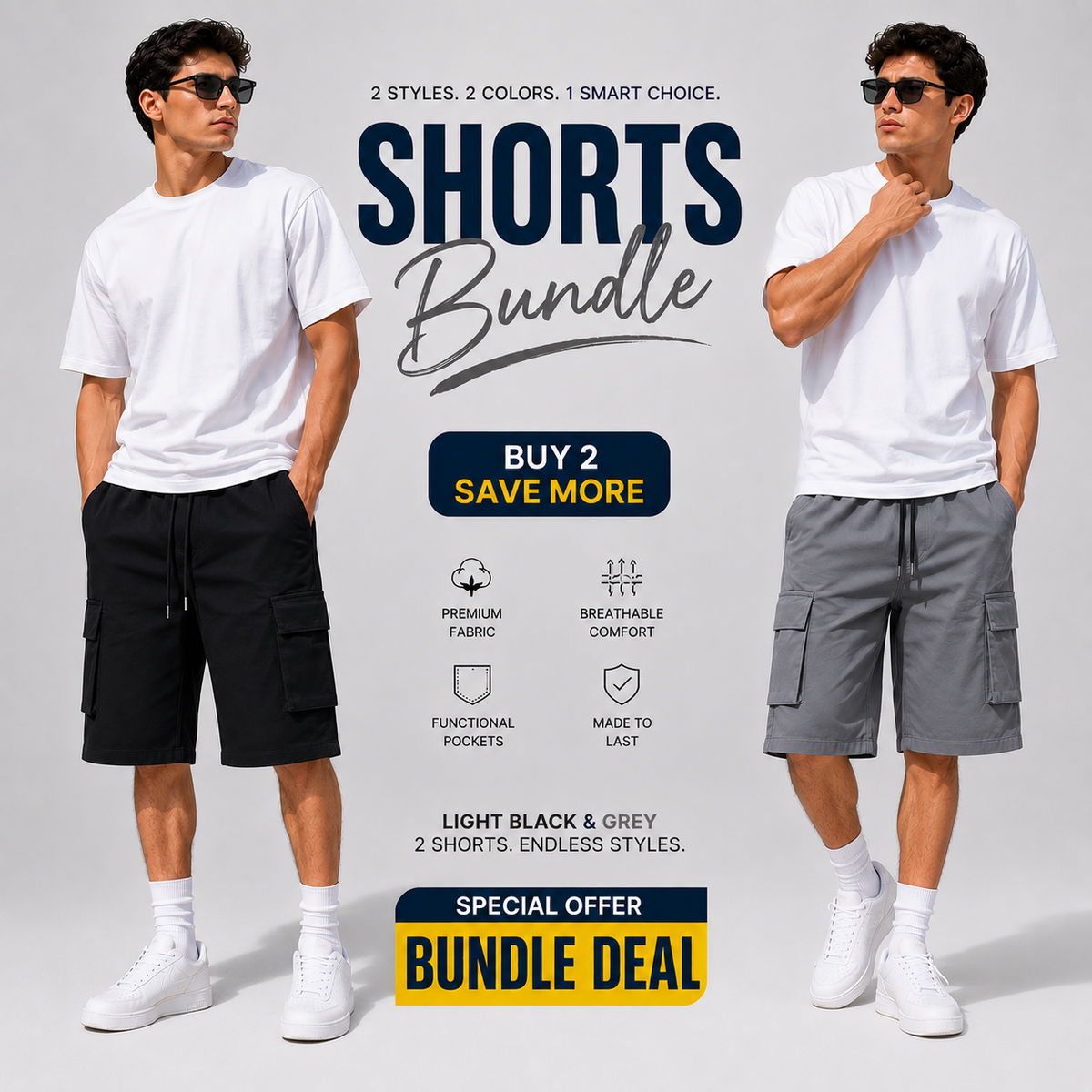 Men's Premium Cotton Three Quarter Shorts – Pack of 2