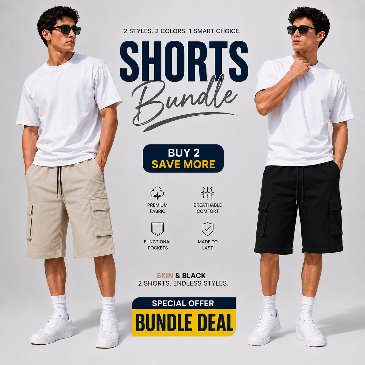 Men's Premium Cotton Three Quarter Shorts – Pack of 2